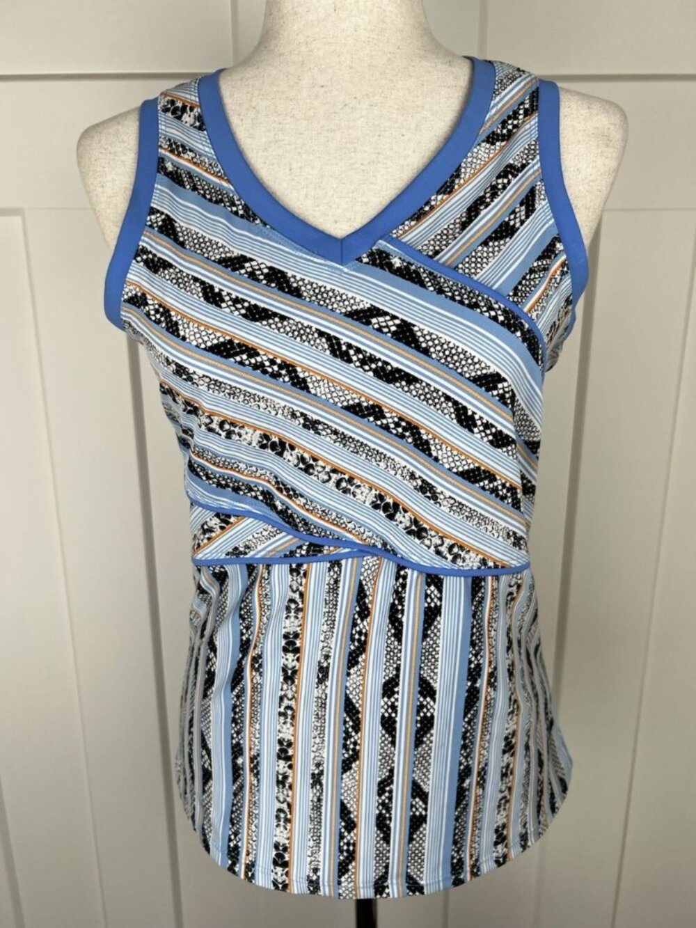Tail Women’s Golf Tank Top Medium Blue Stripe Snake Print Sleeveless